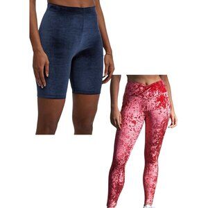 FABLETICS Leggings & Biker Short Bundle of 2 Sz S Red Navy Blue Velour High Rise